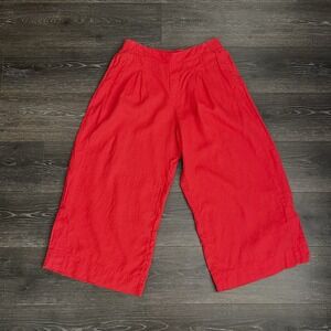 Athleta Playa Pants Coral 100% Linen Wide Leg Cropped Lagenlook Size 14 Boho